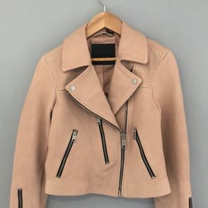 Cropped pale pink genuine leather All Saints Jacket. NWT. Perfect spring style.
